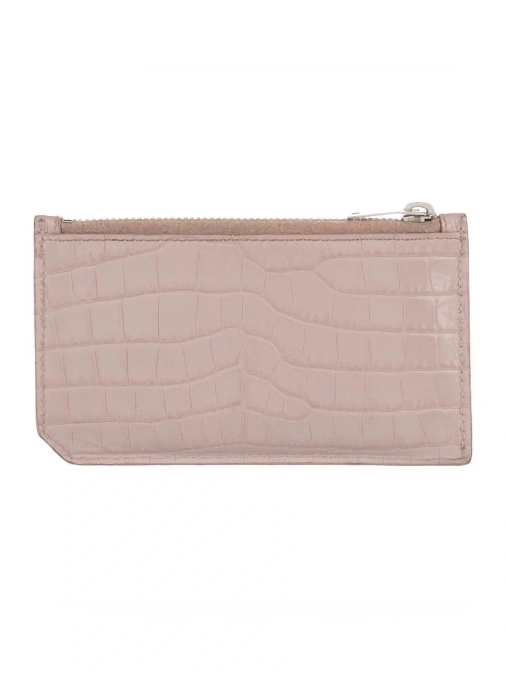 ✨🛍️ Saint Laurent Pink Croc-Embossed Fragments Zip Card Holder YSL - Picture 2 of 4